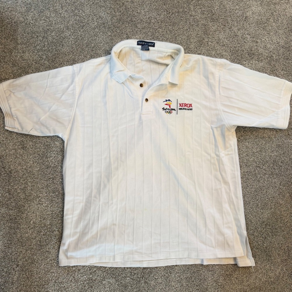 Vintage Swingster Sydney 2000 Olympics Xerox Polo Shirt Mens XL White USA Made